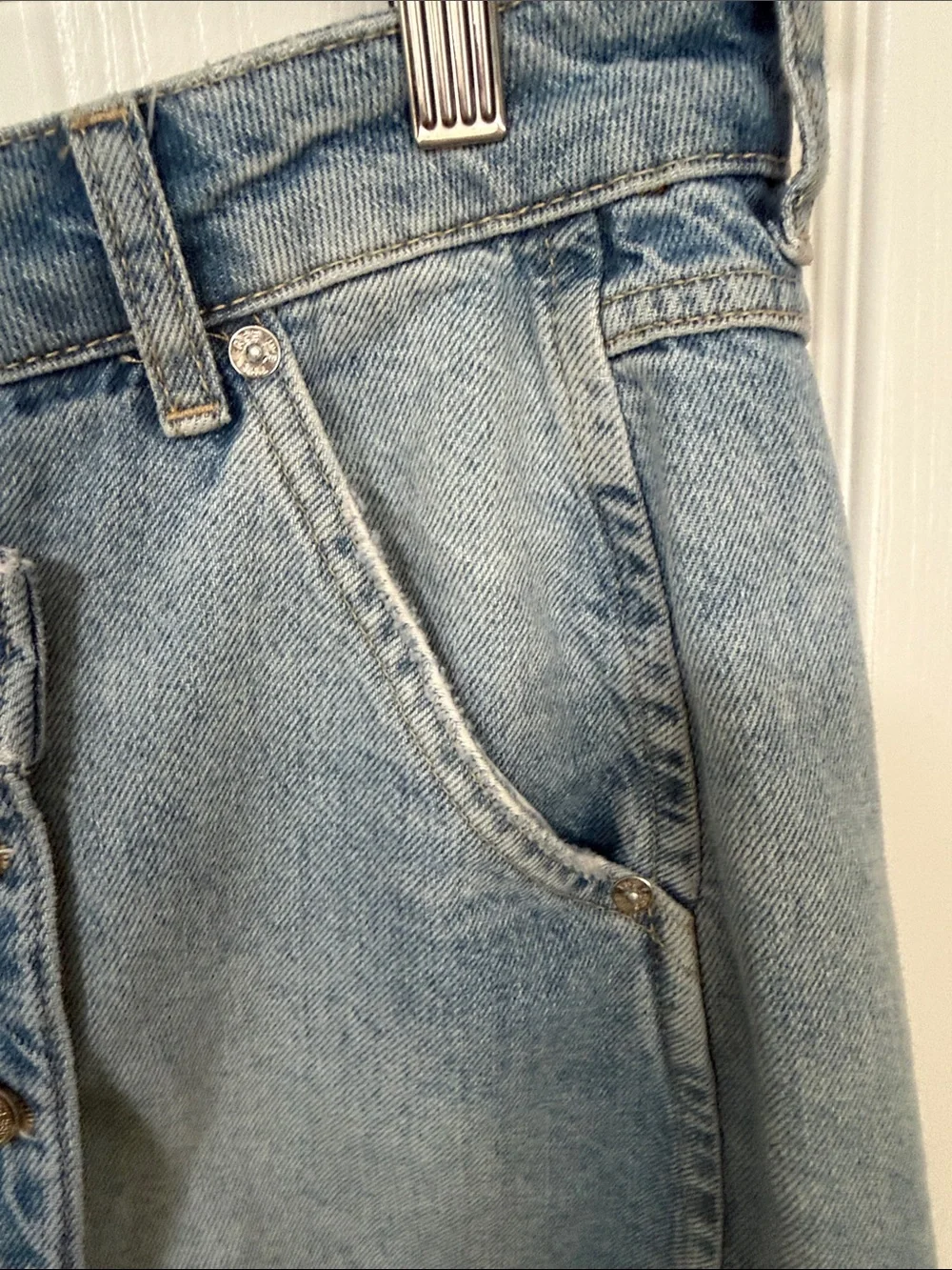 Free People Light Blue Denim Wrap Mini Skirt